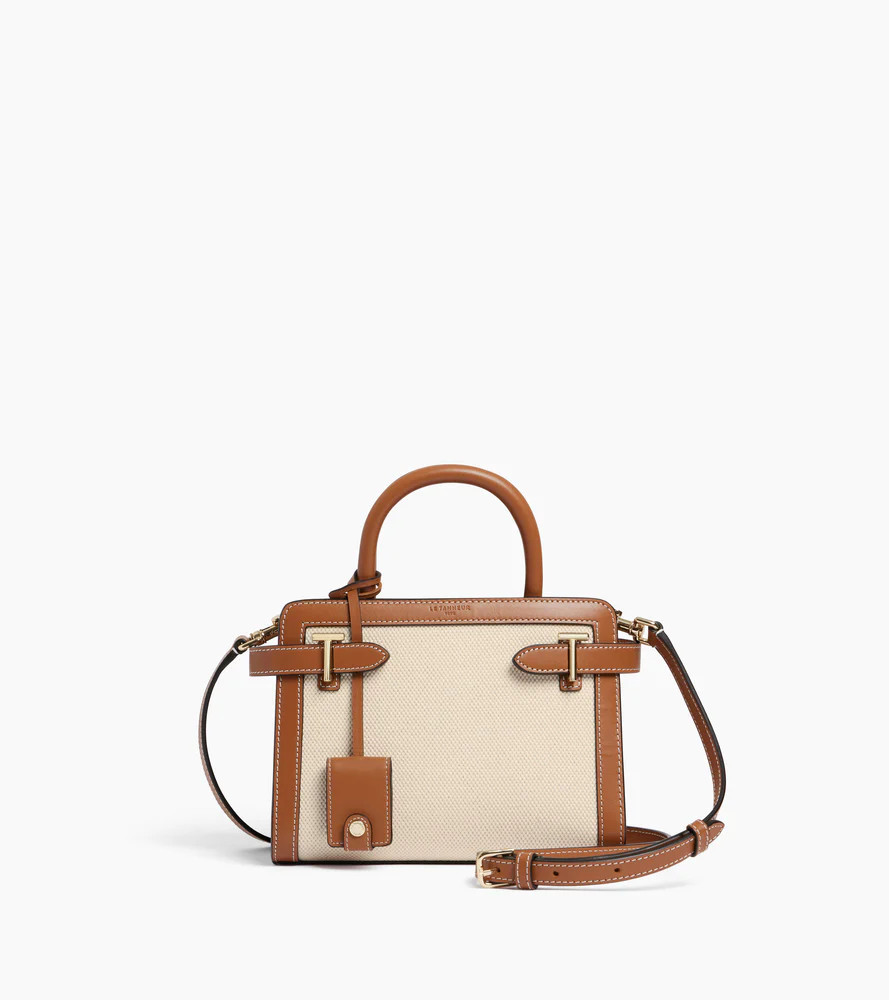 Emilie small handbag in cotton canvas and smooth leather | Le Tanneur