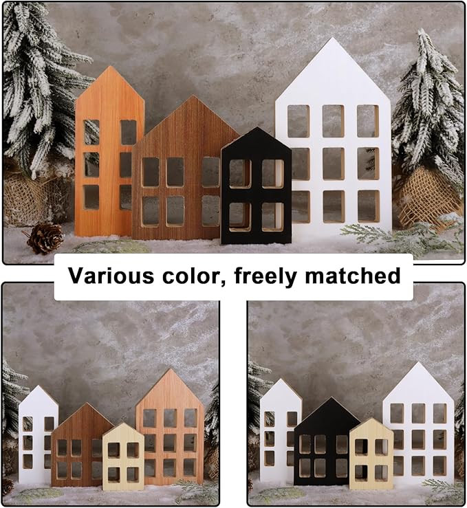 Treory 4Pcs Christmas Decorations Indoor, Farmhouse Table Christmas Decor, Rustic Wooden House Bl... | Amazon (US)
