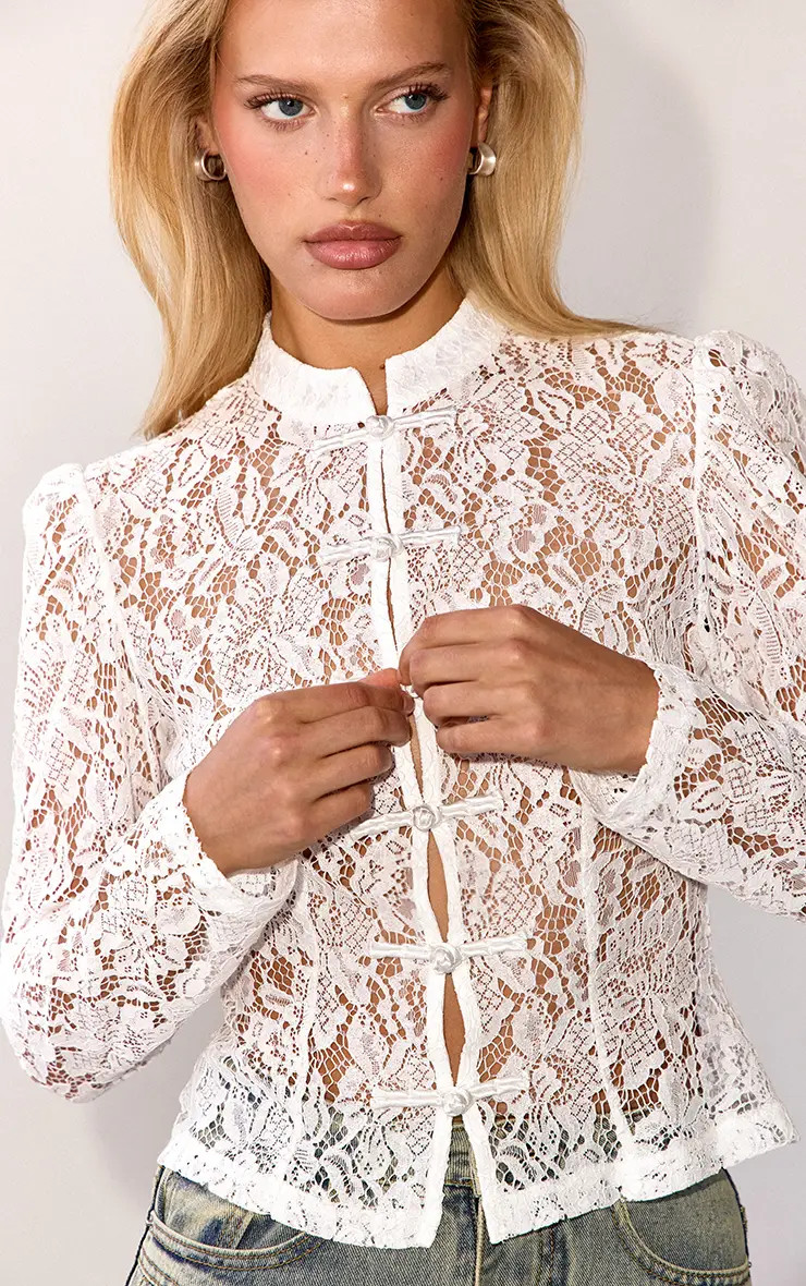 White Lace Puff Sleeve Top | PrettyLittleThing UK