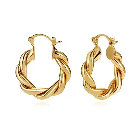 LNKOO Chunky Gold Hoop Twisited Braided Earrings for Women Small Thick Gold Hoop Earrings 14K Real Gold Plated Hoop Earrings for Women | Walmart (US)