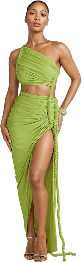 Women's Sexy One Shoulder Backless Maxi Dress Sleeveless Cut Out High Slit Ruched Bodycon Club Pa... | Amazon (US)