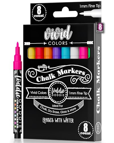 Loddie Doddie Fine Tip Liquid Chalk Markers - 8 Erasable Low-Odor Neon Colors for Chalkboard or Blackboard - Dry Erase Markers | Amazon (US)
