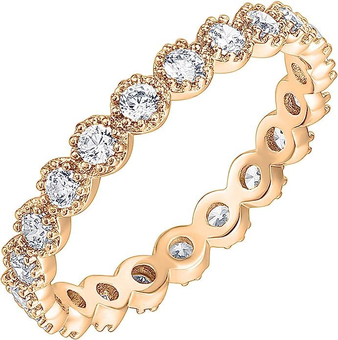 PAVOI 14K Gold Plated Rings Cubic Zirconia Band | Marquise Milgrain Eternity Bands | Gold Rings f... | Amazon (US)