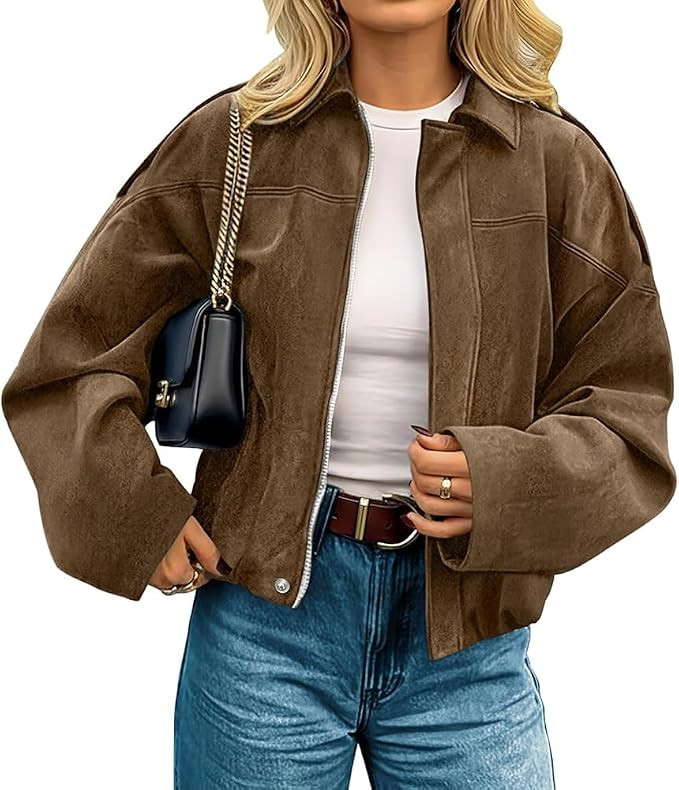 Womens Faux Suede Jackets Fall Outfits Coat Open Front Cropped Jacket | Bomber with Pockets,2026 ... | Amazon (US)