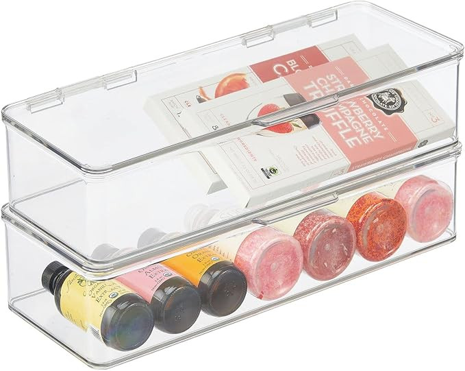 mDesign Long Plastic Kitchen Pantry/Fridge Storage Organizer Box Containers with Hinge Lid for Sh... | Amazon (US)