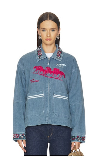Found Jockey Club Embroidered Jacket in Blue. - size S | Revolve Clothing (Global)