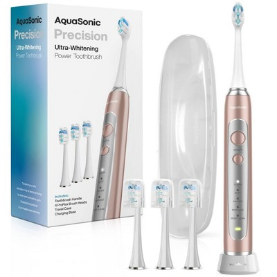 Aquasonic Precision Rechargeable Electric Toothbrush with Timer Multiple Brush Modes 4 Brush Heads and Travel Case - Rose Gold: Medium Nylon Bristles | Target