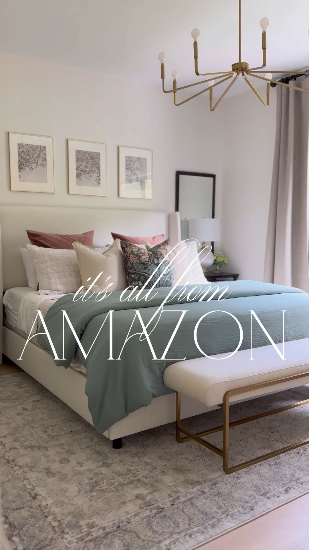 All Amazon bedding that feels SO luxe! This best selling duvet cover is buttery soft, and this best selling velvet quilt is a follower favorite and a total designer look for less!

Colors:
Duvet: Sage Green
Quilt: Cream White
Euro Pillows: Jam
Throw Pillows: Natural Beige