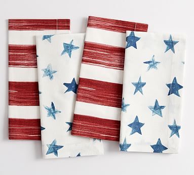 Americana Watercolor Cotton/Linen Napkins, Set of 4 - Assorted | Pottery Barn (US)