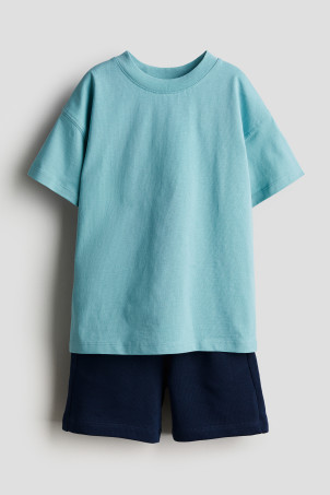 2-piece Waffled Jersey Set - Navy blue - Kids | H&M US | H&M (US + CA)