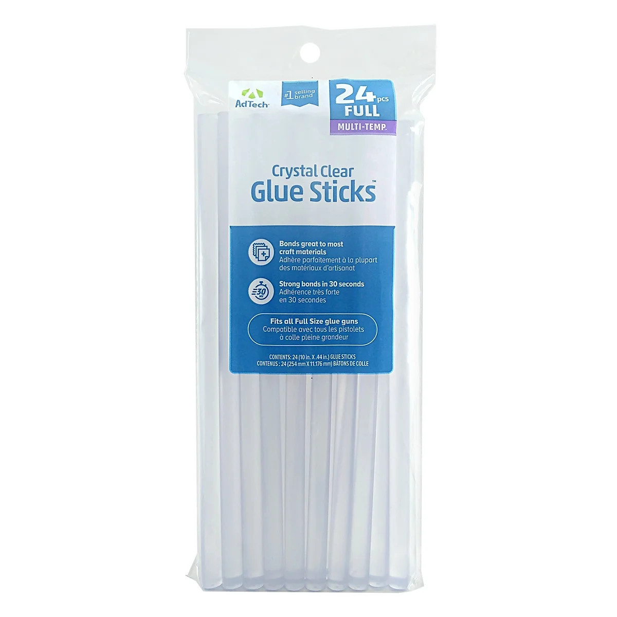 AdTech Crystal Clear Multi Temp Full Size Hot Glue Sticks, Full Size 10" x .44", 24 Sticks | Walmart (US)