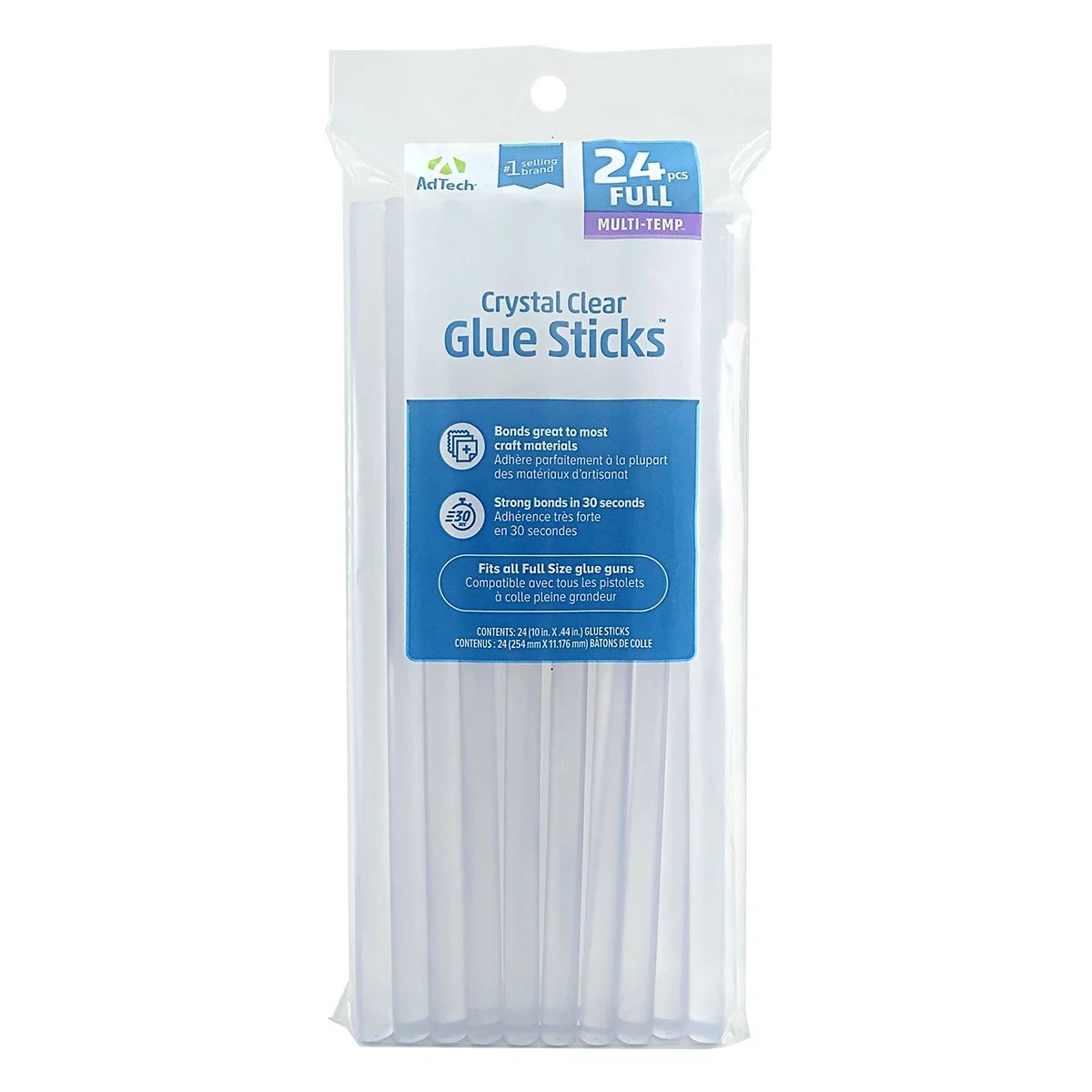 AdTech Crystal Clear Multi Temp Full Size Hot Glue Sticks, Full Size 10" x .44", 24 Sticks | Walmart (US)