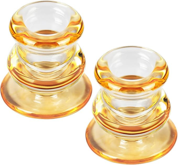 Amber Glass Candlestick Holders, Set of 2 Taper Candle Holders for Wedding, Decoration and Dinnin... | Amazon (US)