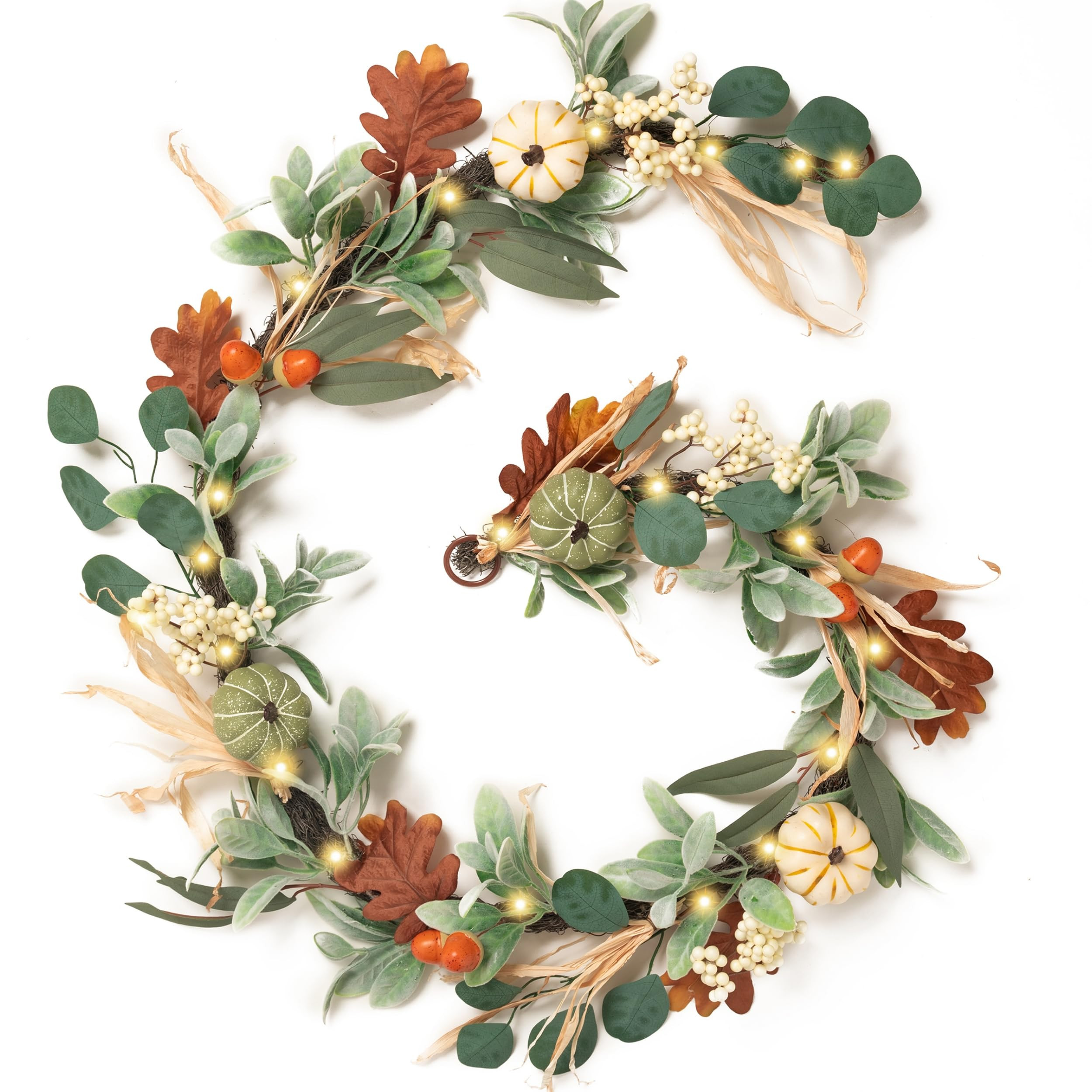 Valery Madelyn Fall Garland for Mantle, 6ft Lambs Ear Leaves Garland with Lights White Pumpkins T... | Amazon (US)