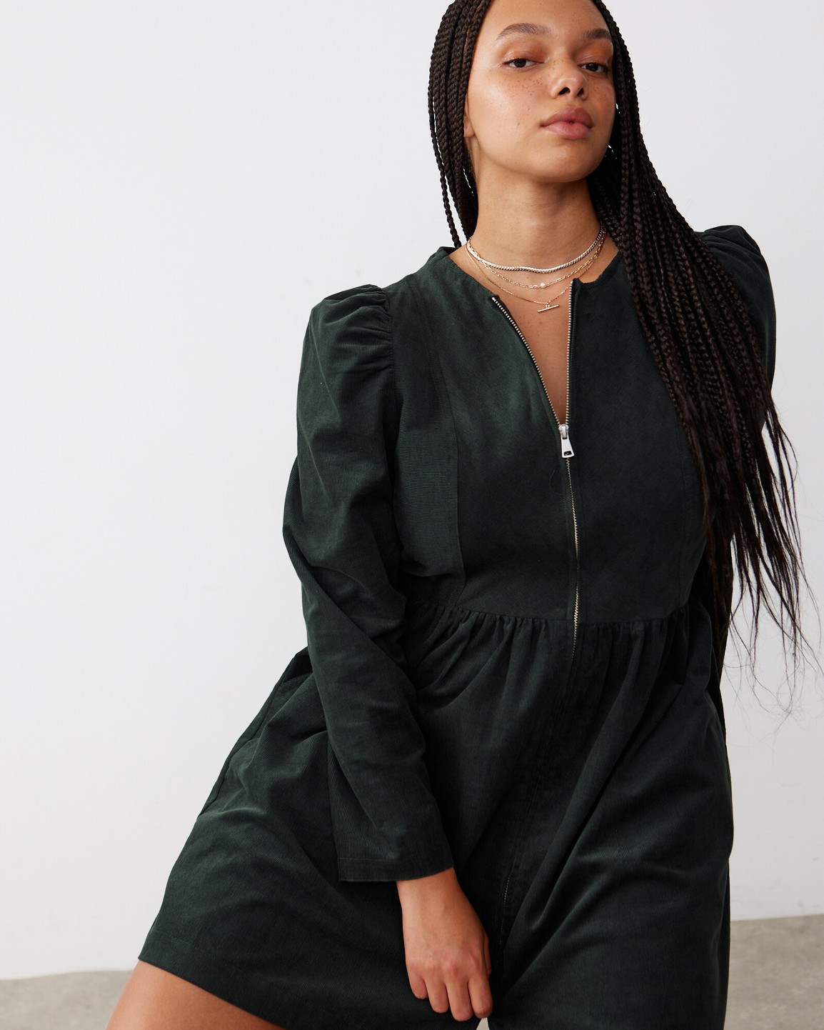 Olive Green Corduroy Mini Dress | Oliver Bonas (Global)