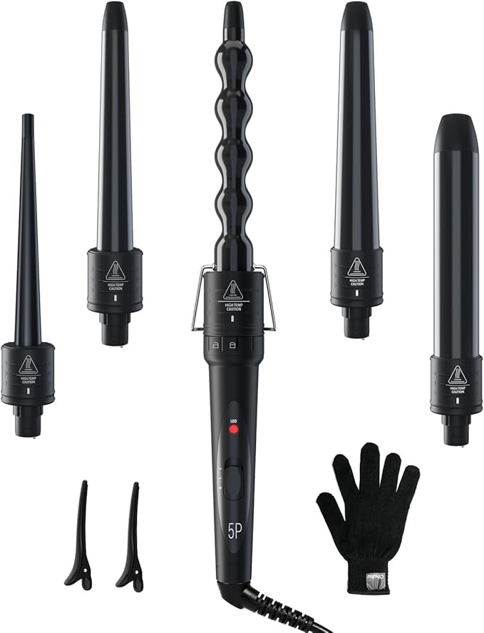 5 in 1 Curling Wand Set: Ohuhu Curling Iron Wand 5Pcs 0.35 to 1.25 Inch Interchangeable Ceramic B... | Amazon (US)