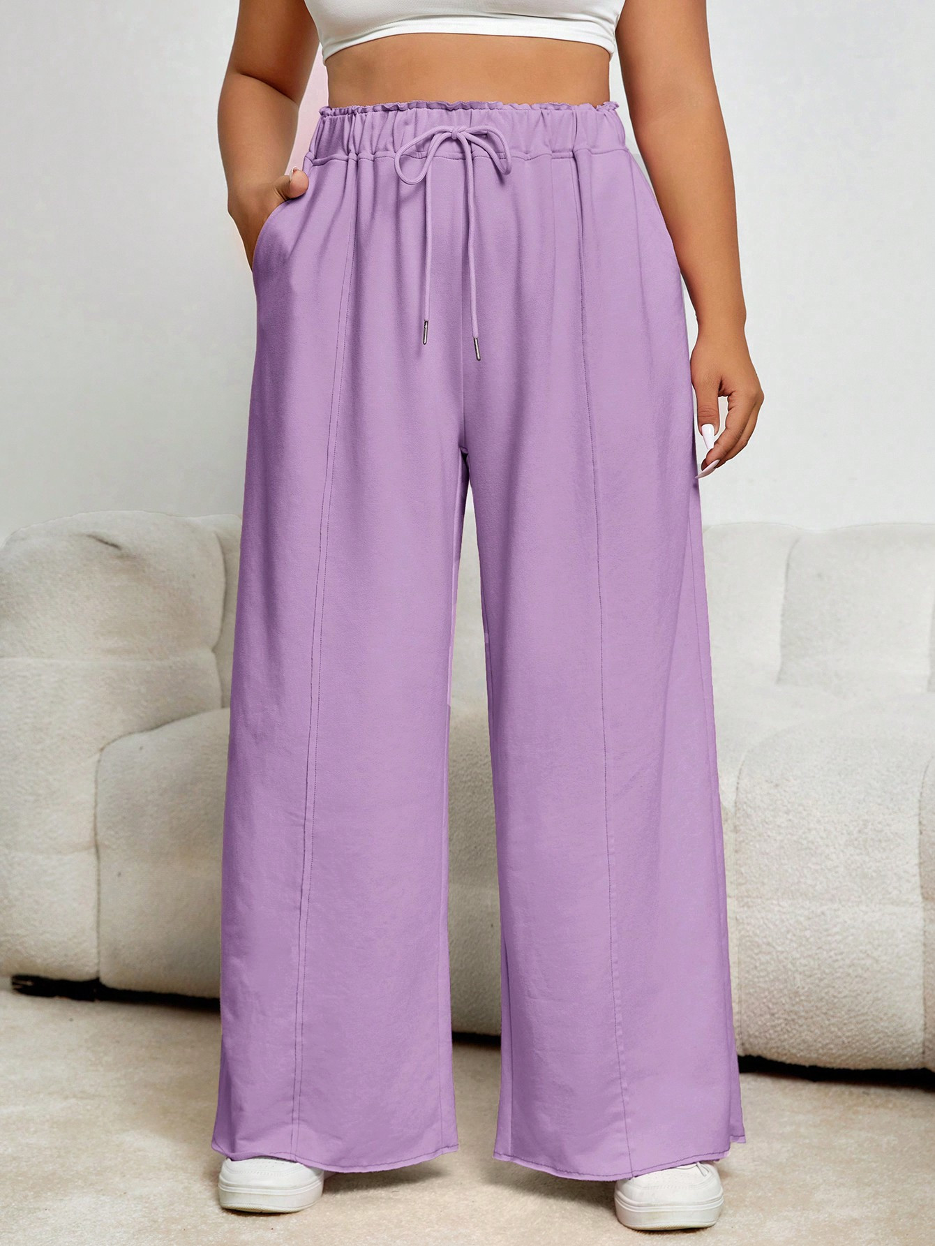 SHEIN Qutie Plus Drawstring Waist Wide Leg Pants | SHEIN