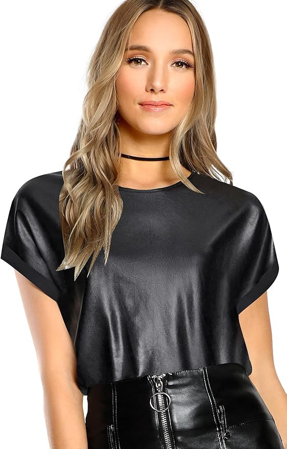 SheIn Women's Casual Short Sleeve T Shirts Metallic Top Crewneck Shiny Tees | Amazon (US)