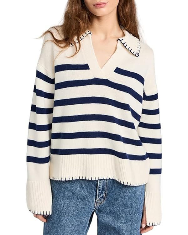 Kedera Women's Casual Striped Pullover Sweater Long Sleeve Polo V Neck Lightweight Loose Fit Knit... | Amazon (US)