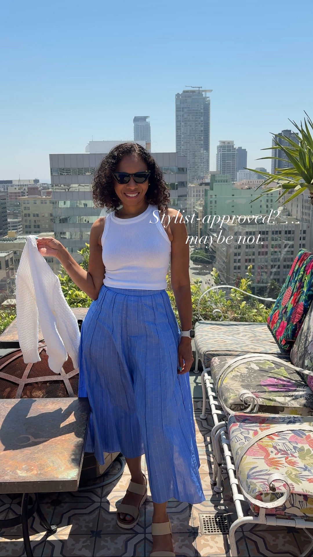 Weekend rooftop vibes ✨☁️ Trying to figure out what to do with my cardigan turned into a whole mood — tied at the waist, slung over the shoulder, or dangling from my finger. However you style it, this look is effortless, chic, and perfect for summer-to-fall transitions. 🍂

Styled by @audaciousforhim 💕
Shop the full look here ⬇️

#LTKStyleTip #LTKSeasonal #LTKautumn