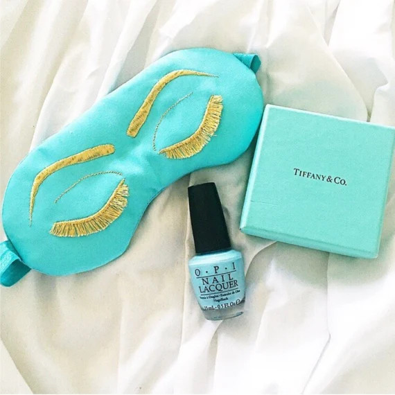 Breakfast at Tiffany's Sleep Eye Mask Inspired by Holly Golightly in Robin's Egg Blue and Gold Vi... | Etsy (US)