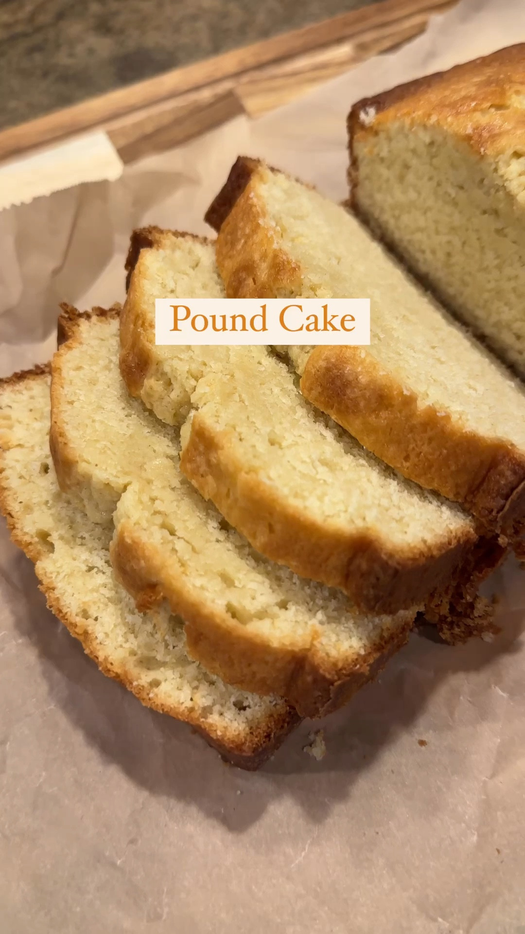 Pound Cake

1 cup butter, room temp
1 1/2 cups sugar
3 large eggs
1/2 cup sour cream
1/2 tsp vanilla
1 1/2 cup flour, sifted (plus more for pan)
1/4 tsp baking soda

1. Preheat oven to 350°
2. Cream the butter, sugar, and vanilla. Until smooth. 
3. Add sour cream, mix until incorporated.
4. To a bowl add the flour and baking soda and mix well. 
5.  To the mixture gradually add the flour and eggs, alternating until combined. 
6. Coat all sides of the loaf pan with butter, then flour the inside of the pan to coat evenly and discard the extra flour.
7. Pour the batter into pan, and bake for 40-60 minutes, checking and rotating every 20 mins. Watch the cake closely after 45 minutes. 
If the cake is browning too fast, add foil on top to continue cooking without browning.
8. Let cool in the pan for 20 minutes, then use a knife to loosen the edges. Remove from the pan and let cool on a baking rack until fully cooled. 

#LTKHome #LTKVideo #LTKFamily