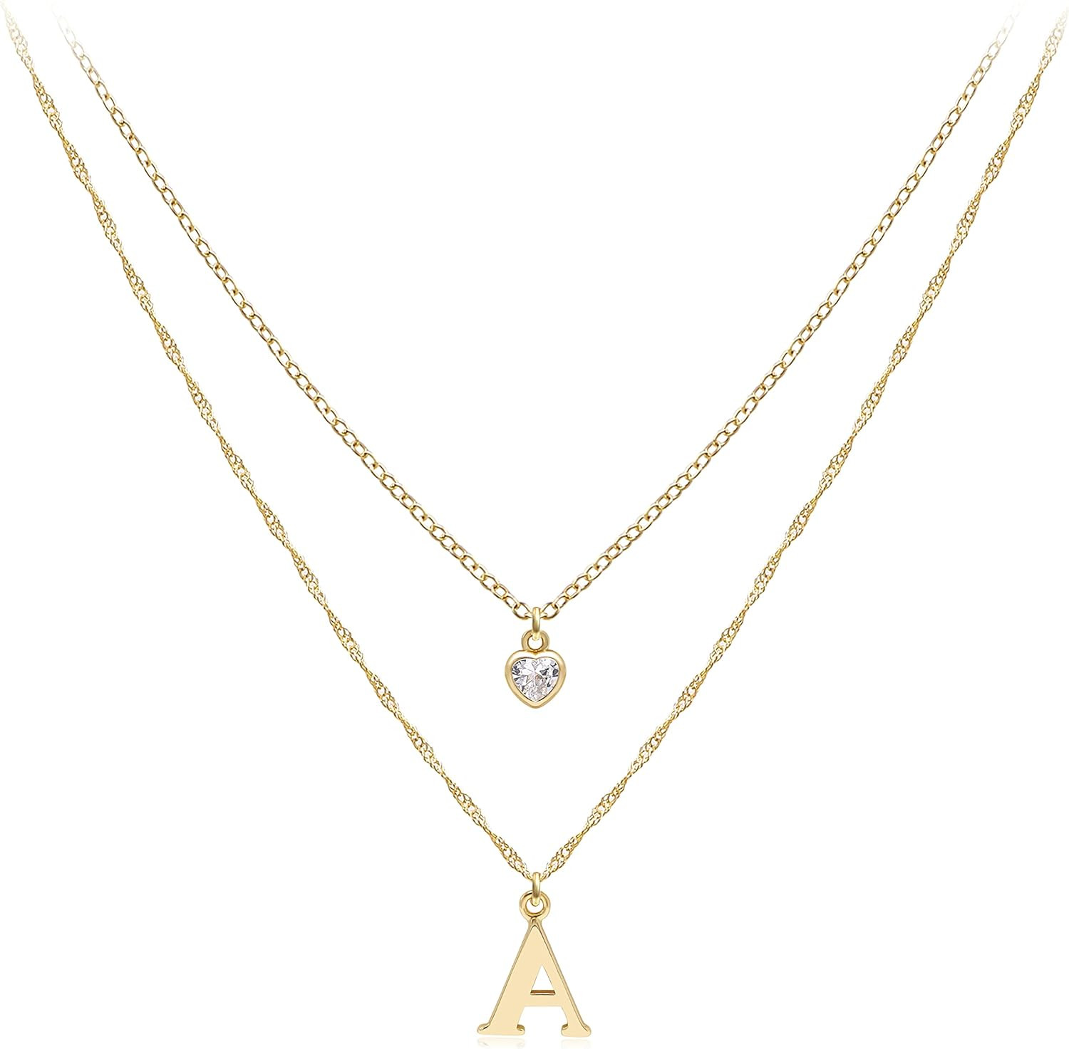 Dainty Layered Initial Choker Necklaces for Women Girls 14K Gold Plated Cute CZ Heart Letter Pend... | Amazon (US)