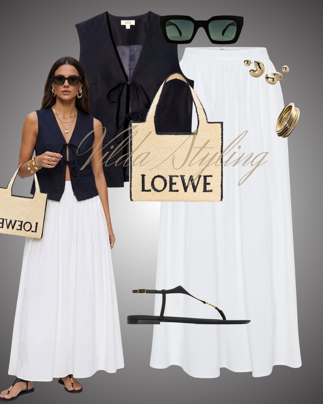 Chic Summer Sophistication 🕊️
Elevate your warm-weather wardrobe with this effortless blend of structured tailoring and flowy silhouettes. The contrast between the navy tie-front vest and the voluminous white maxi skirt creates a timeless, polished look that transitions perfectly from a seaside lunch to city strolling.  #COS #Loewe #MinimalistFashion #BeachClubChic #OOTD #SummerWhite #EffortlessStyle 

#LTKstyletip #LTKspring #LTKsummer
