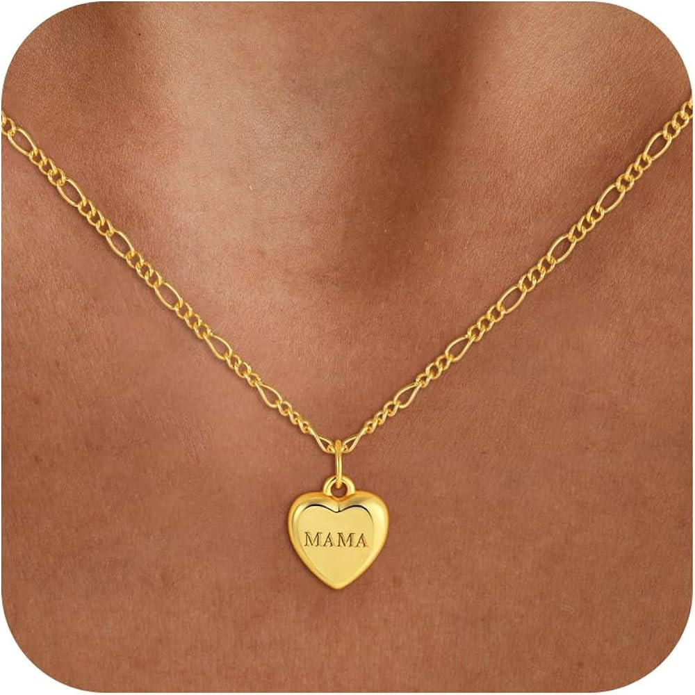 Mama Necklace for Women, 18K Gold Plated Heart Pendant Dainty Mom Necklace Non Tarnish Jewelry fo... | Amazon (US)
