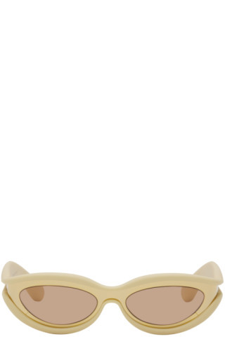 Gold & Beige Oval Acetate Sunglasses | SSENSE