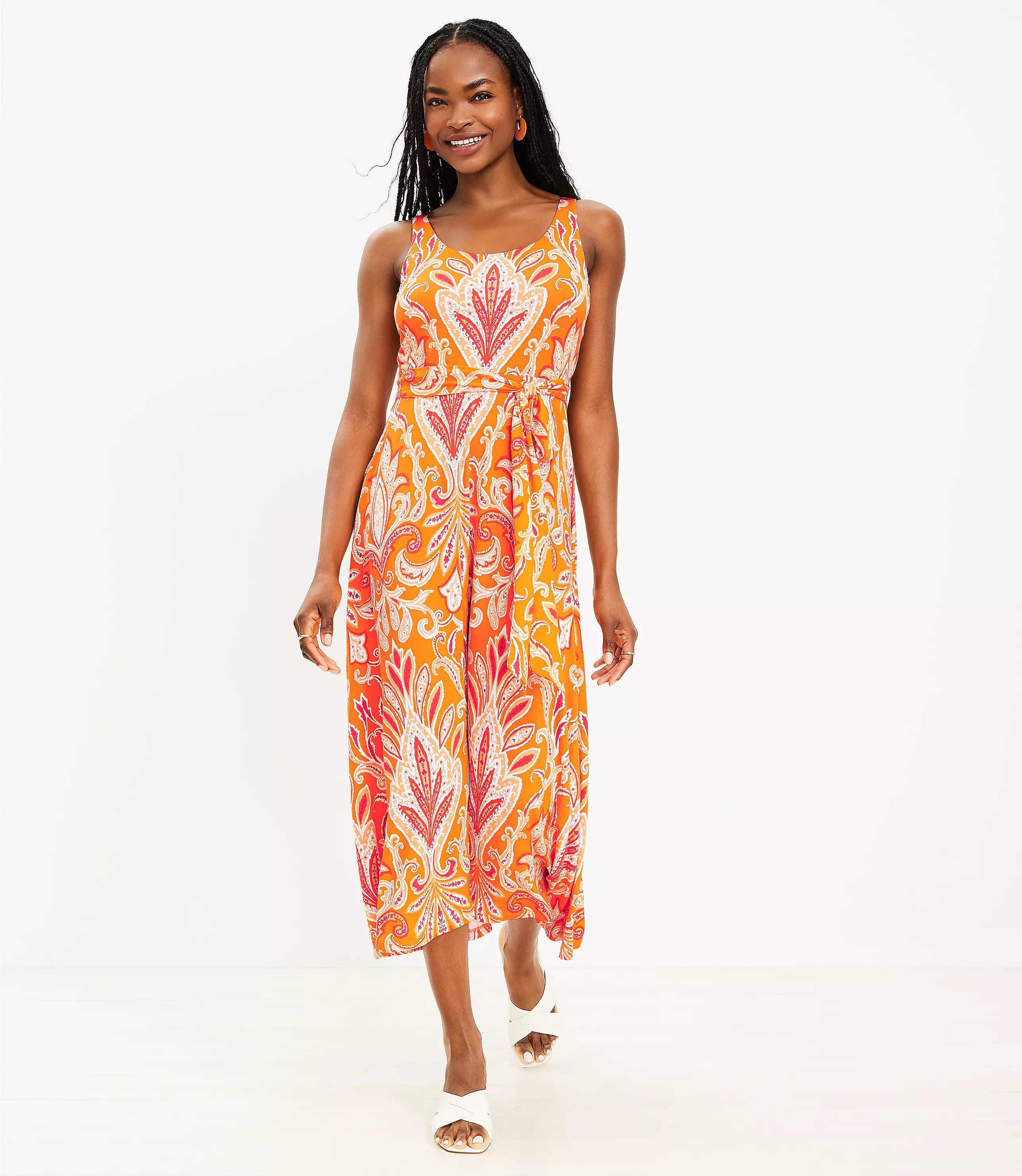 Paisley Tie Waist Midi Dress | LOFT