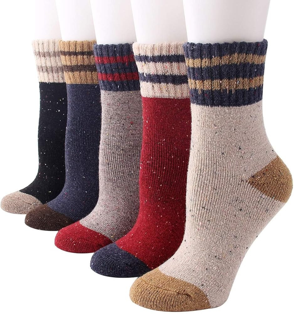 IIG 5 Pairs Women's Vintage Style Thick Wool Warm Winter Crew Socks | Amazon (US)