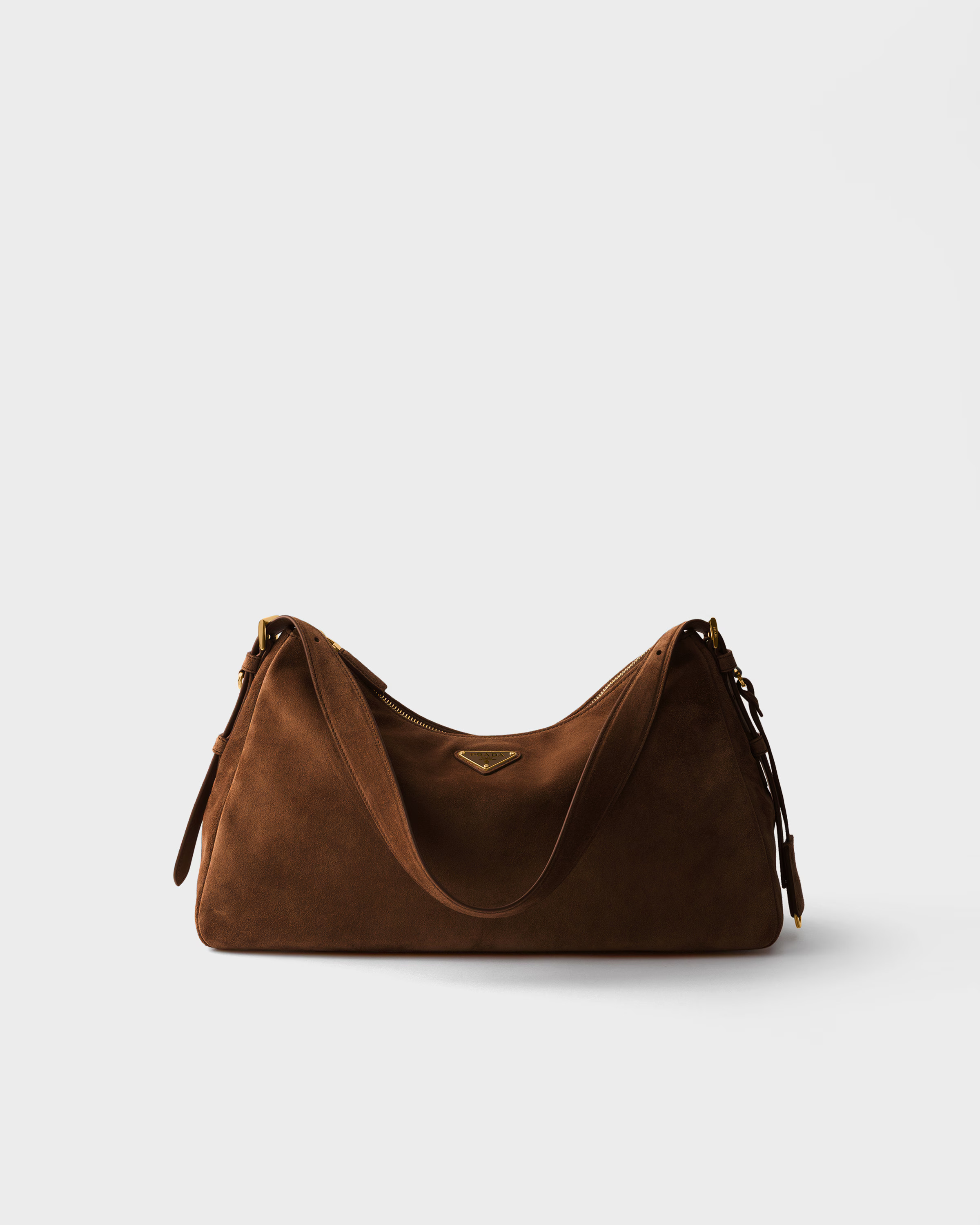 Cocoa Brown Prada Aimèe Large Suede Shoulder Bag | PRADA | Prada UK