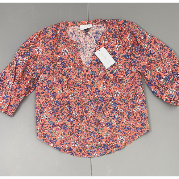 Universal Thread Peasant Top Women's XS Red 100% Cotton Floral Puff 3/4 Sleeve | Poshmark