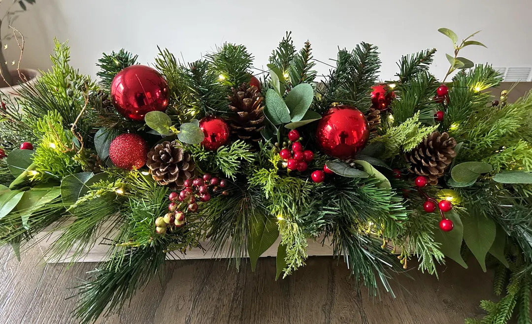 Holiday Centerpiece, Christmas Centerpiece, Pine, Ornaments, Winter Greens - Etsy | Etsy (US)