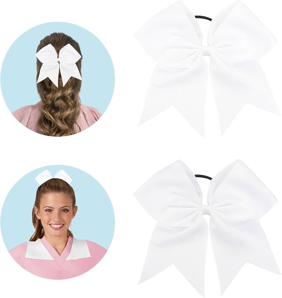 White Cheer Bows for Cheerleaders Hair Bows for Girls Softball Hair Bows Large 8 Inch Bows for Gi... | Amazon (US)