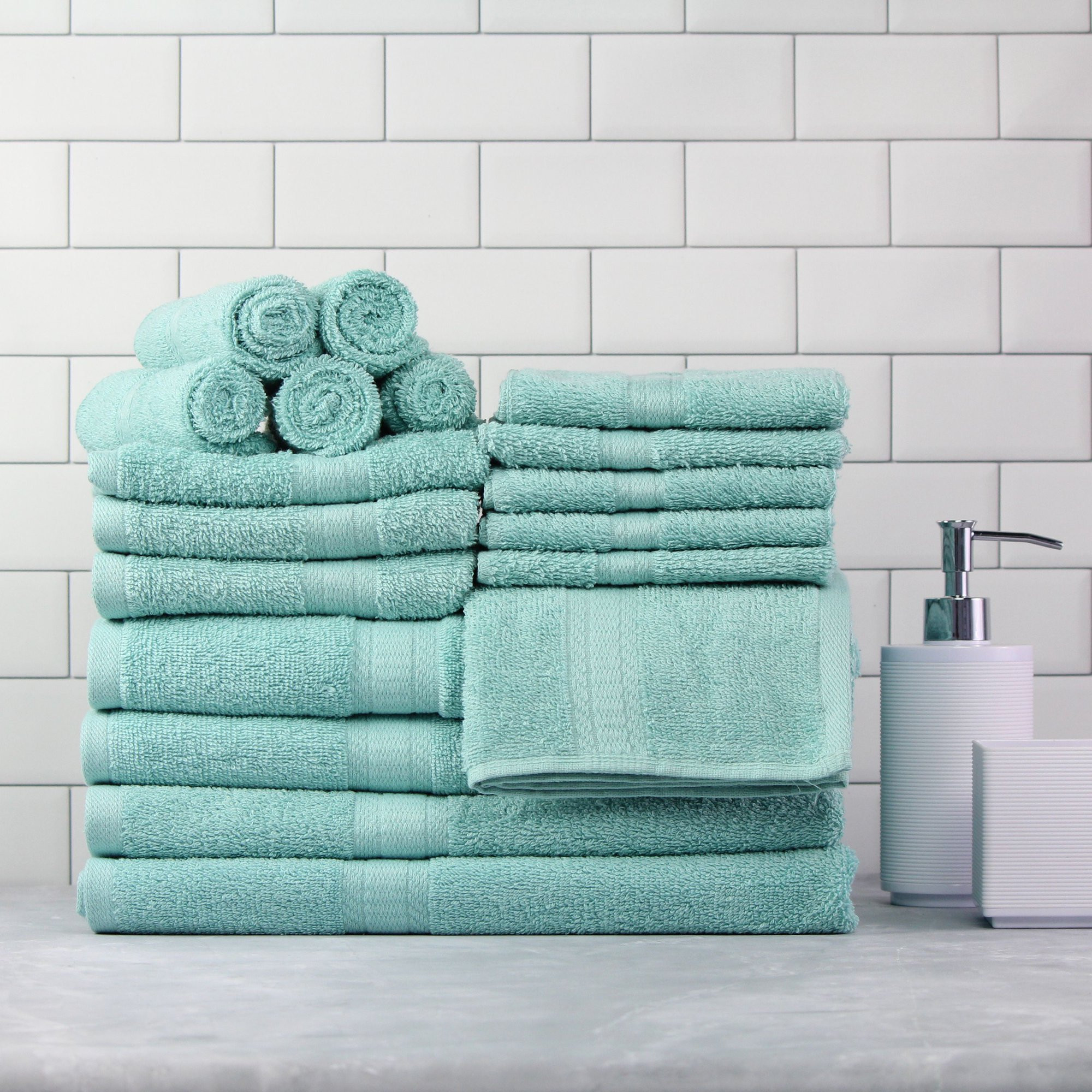 Mainstays Basic Bath Collection, 18-Piece Towel Set, Clearly Aqua | Walmart (US)