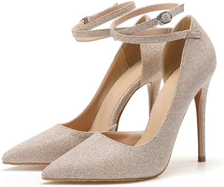 Amazon.com | Women’s High Heels Strappy Closed Toe Stiletto Ankle Strap Pointed Toe Heel Dress ... | Amazon (US)