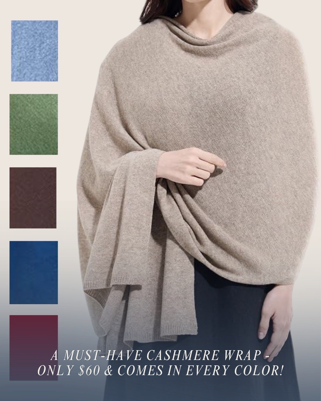 The best cashmere wrap for fall - a great deal and comes in so many colors 🤍
