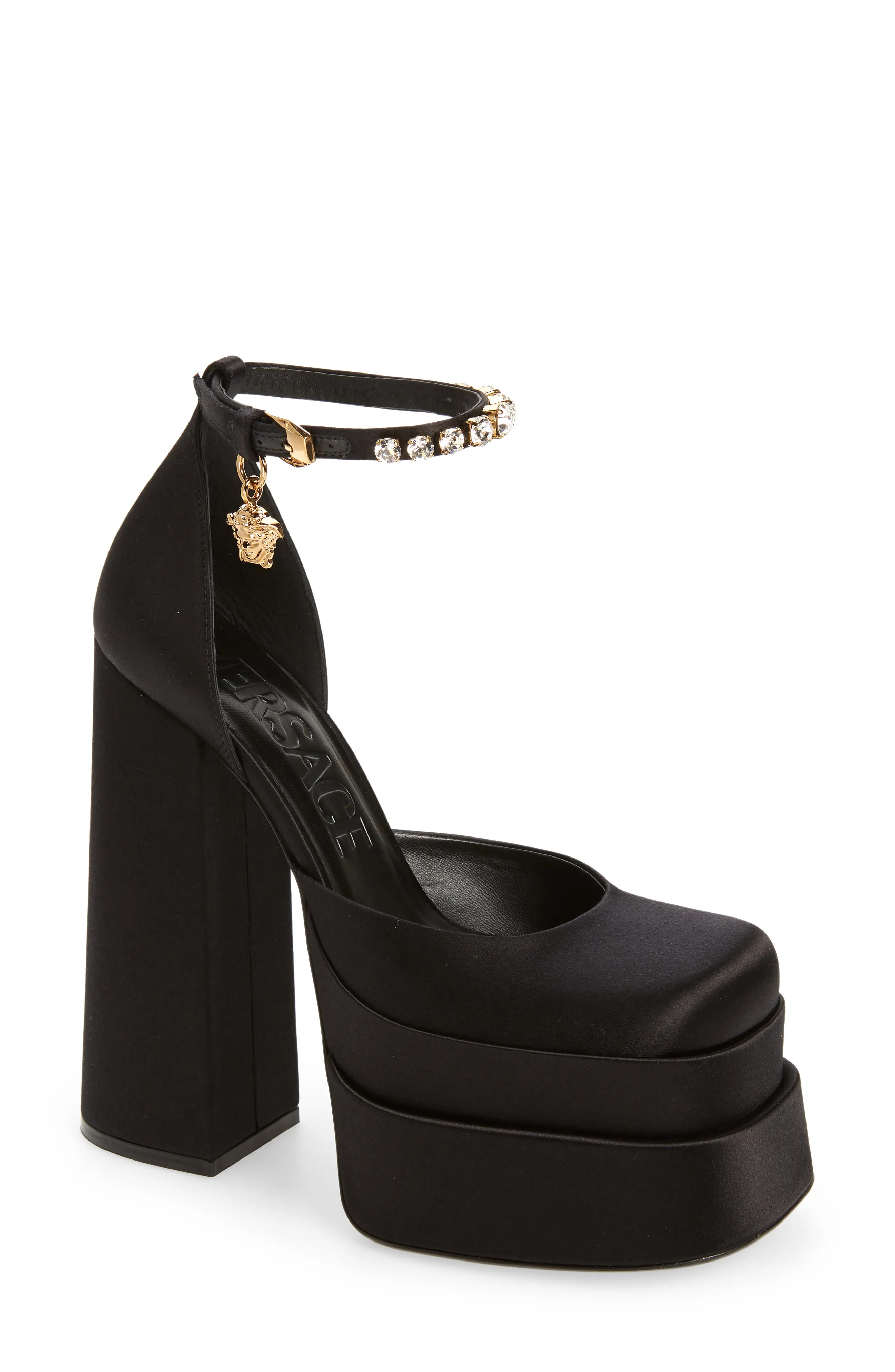 Versace Medusa Platform Sandal in Black-Versace Gold at Nordstrom, Size 10Us | Nordstrom