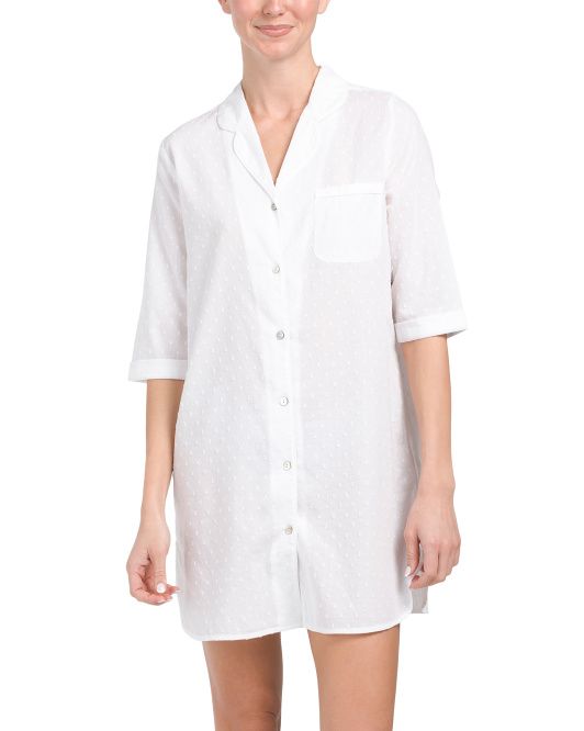 Dobby Dot Notch Three-quarter Sleeve Sleep Shirt | TJ Maxx