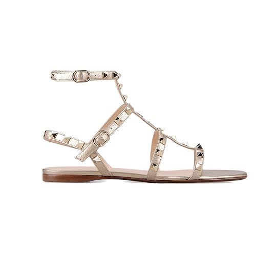 MERUMOTE Women's Rivets Studs Strap Flats Summer Daily Buckle Flat Sandals | Amazon (US)