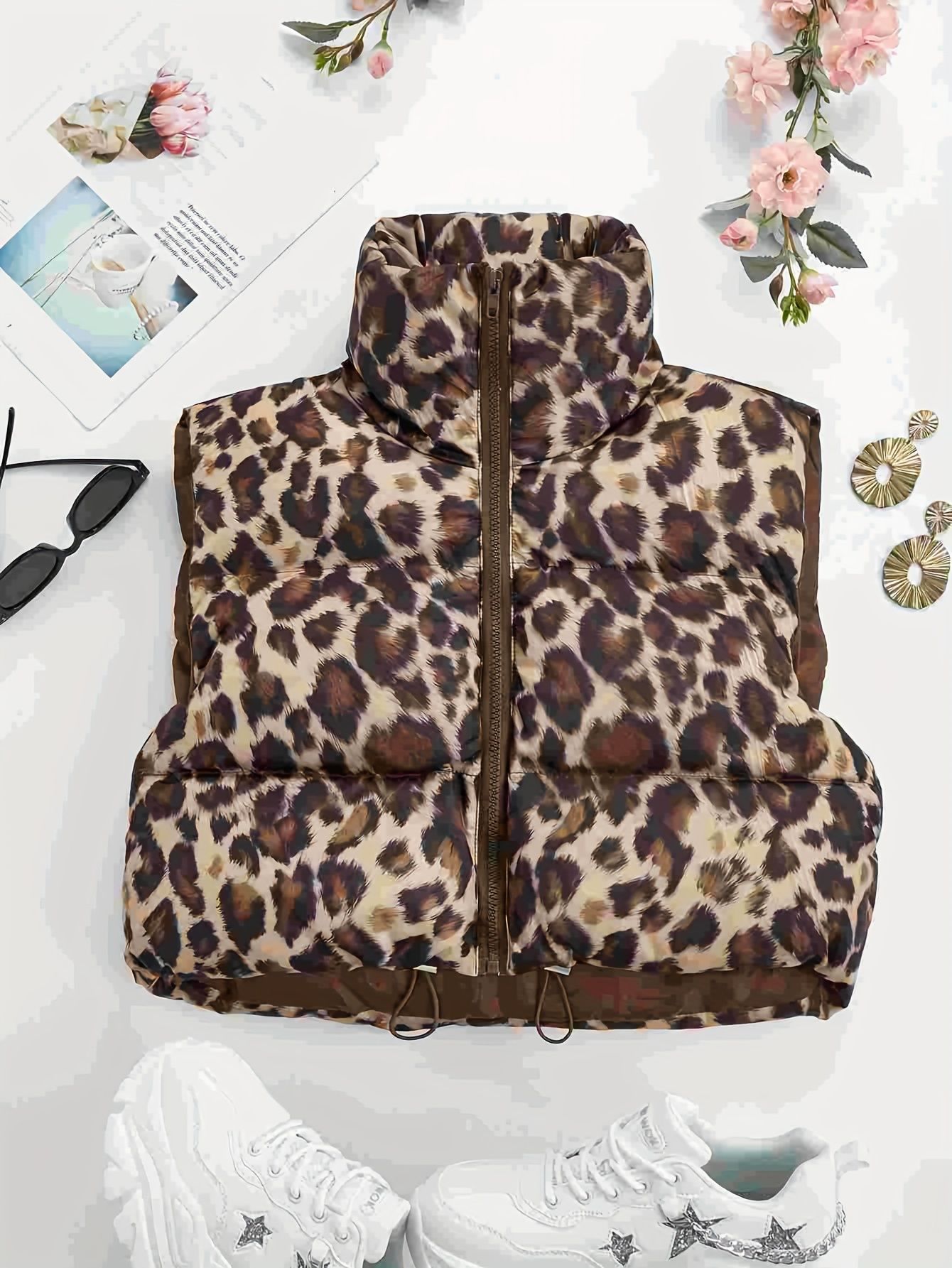 Leopard Pattern Zip Front Vest Casual Sleeveless Stand - Temu Canada | Temu Affiliate Program