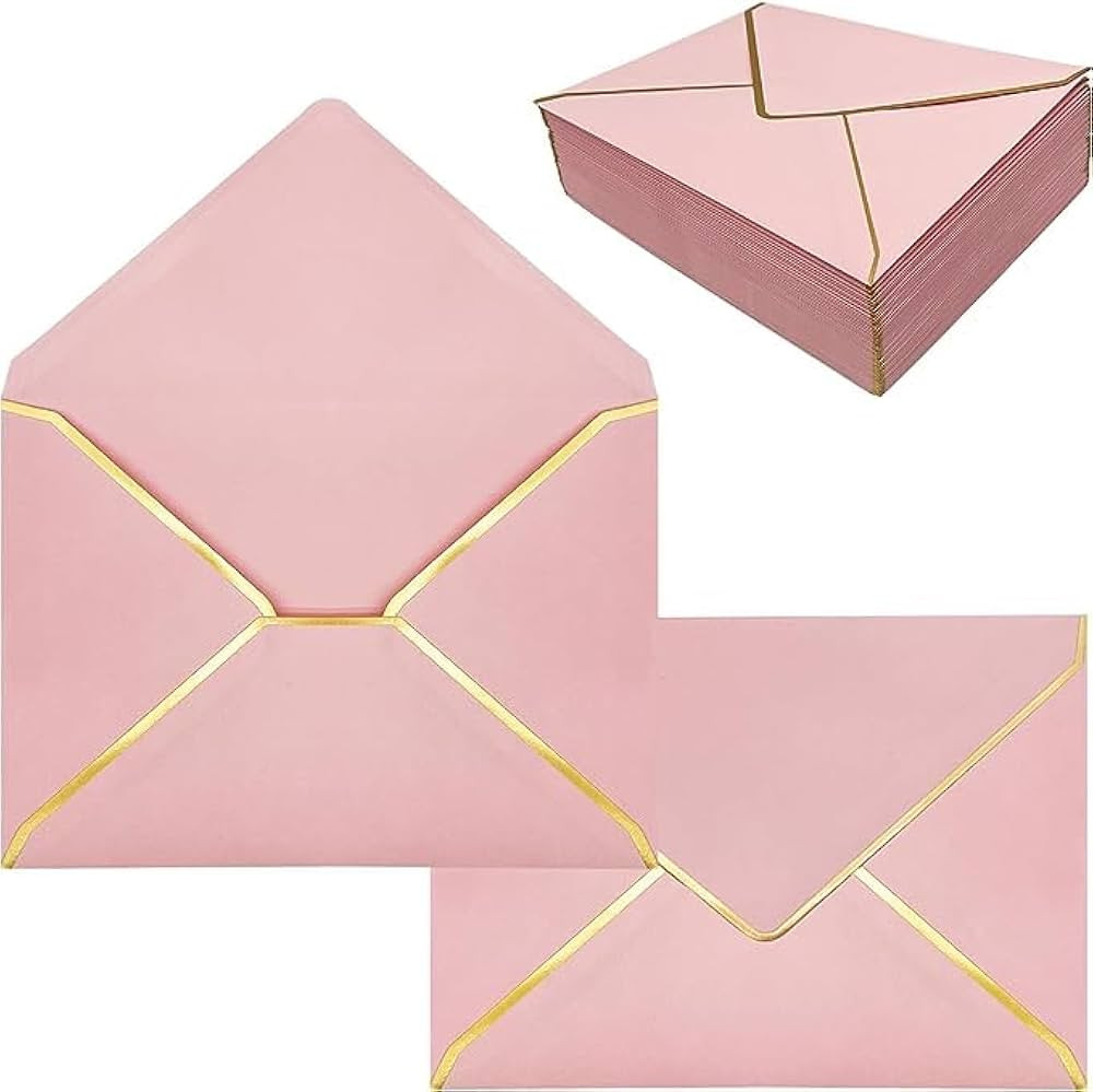 5x7 Envelopes for Invitations with Gold Border, 50 Pack A7 Envelopes with V-Flap, Self Seal Greet... | Amazon (US)