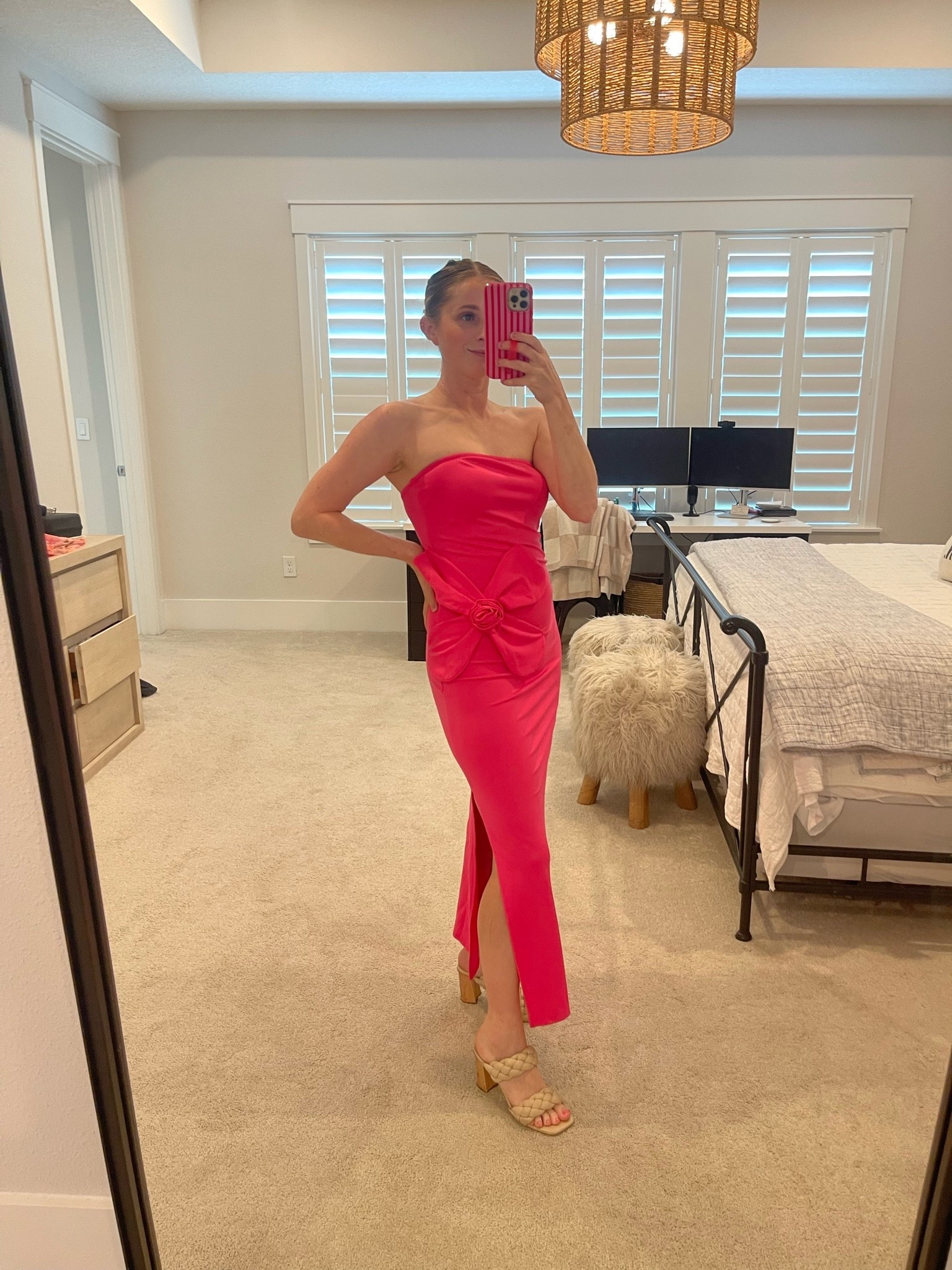 The ultimate statement dress ❤️‍🔥 This strapless hot pink midi dress with the oversized bow detail is giving wedding guest, cocktail party & vacation glam in the best way. Such a flattering fit and the perfect pop of color for summer events! Paired with neutral braided heels to keep the dress the star 💕 #LTKWeddingGuest #CocktailDress #PinkDress #StraplessDress #WeddingGuestStyle #SummerFashion #VacationOutfit #DateNightLook #BarbiecoreStyle #MidiDress #GirlsNightOut #LTKStyleTip #FeminineFashion #EventDress