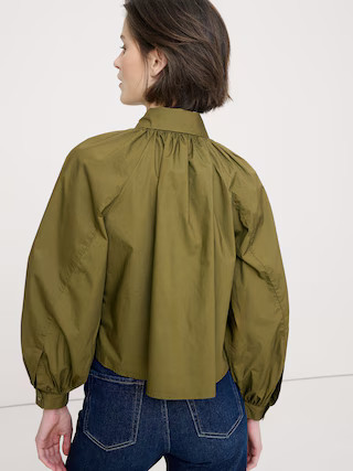 Cotton Poplin Balloon-Sleeve Shirt | Banana Republic | Banana Republic (US)