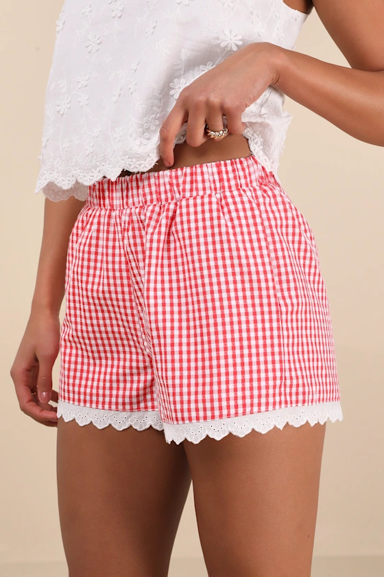 Marija Red Gingham Scalloped Shorts | Lulus