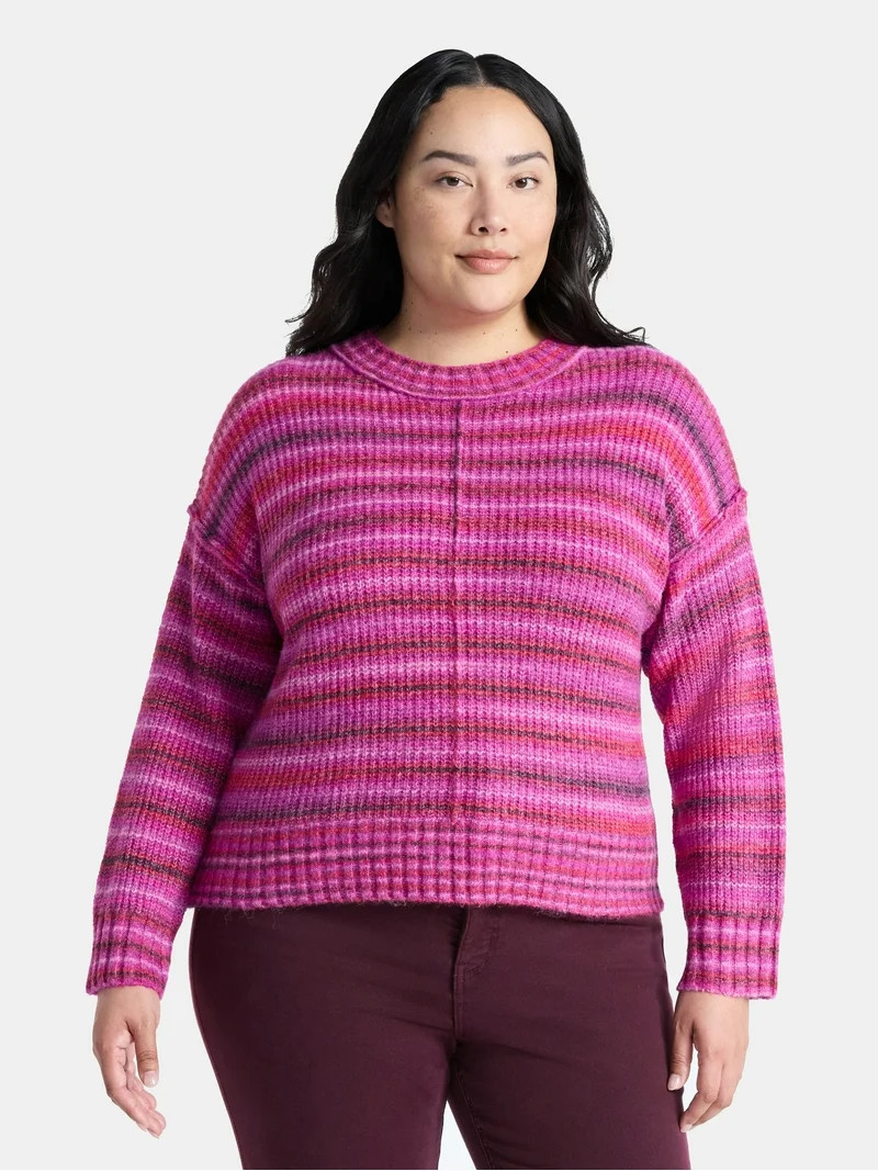 Terra & Sky Women’s Plus Space Dye Crewneck Sweater, Lightweight, Sizes 0X-5X | Walmart (US)