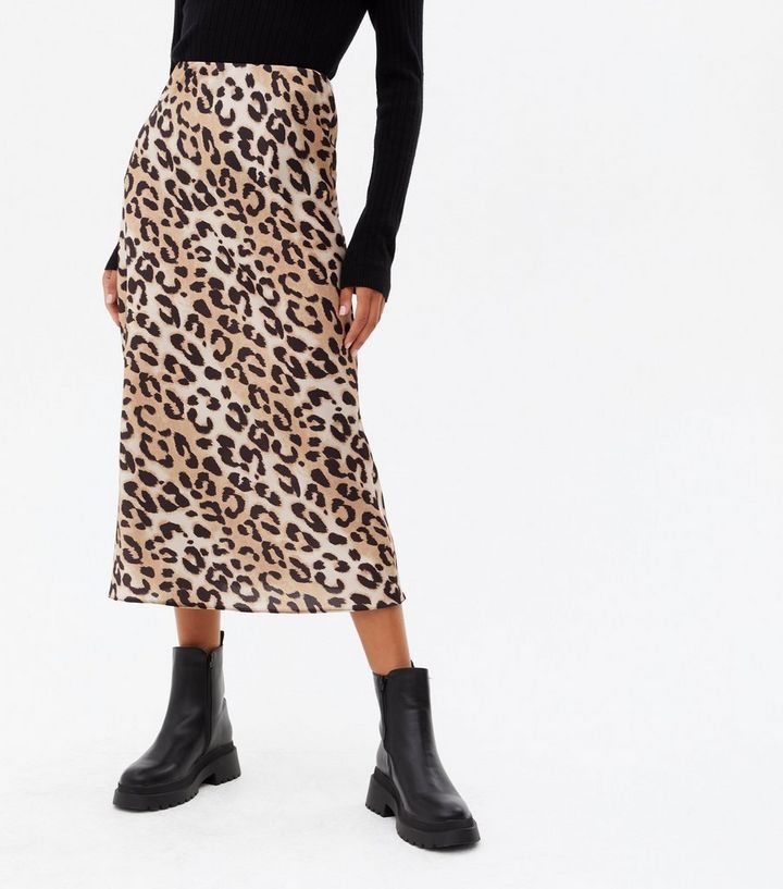 Brown Leopard Print Satin Bias Cut Midi Skirt
						
						Add to Saved Items
						Remove from S... | New Look (UK)