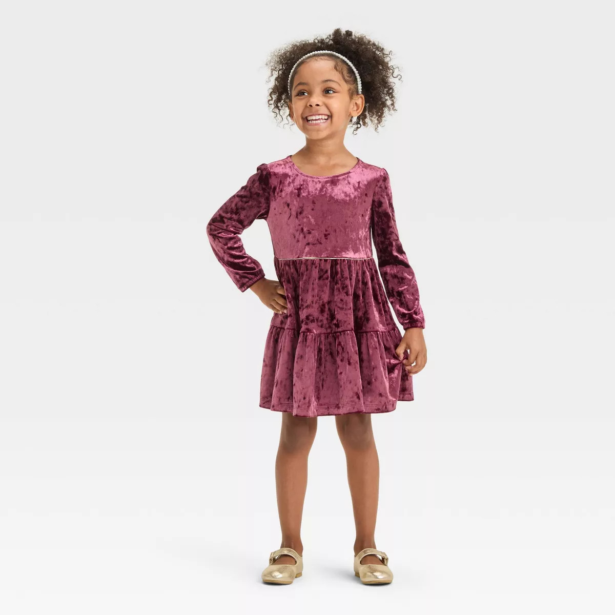 OshKosh B'gosh Toddler Girls' Long Sleeve Velvet Dress - Burgundy | Target